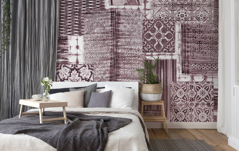             Fototapete Fliesen Muster & Patchwork Design – Violett, Weiß
        