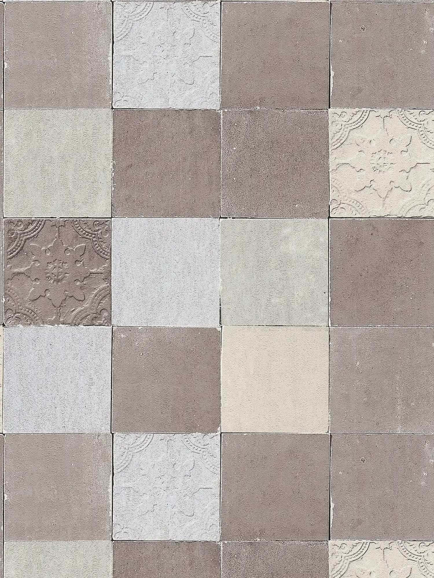 Fliesen-Tapete orientalisches Mosaik – Grau, Creme
