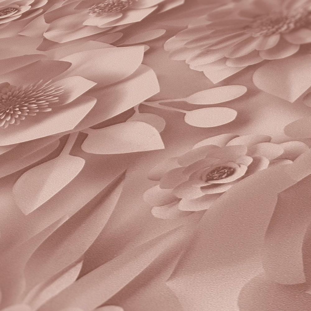             3D Tapete mit Papierblumen, Grafik Blüten-Muster – Rosa
        