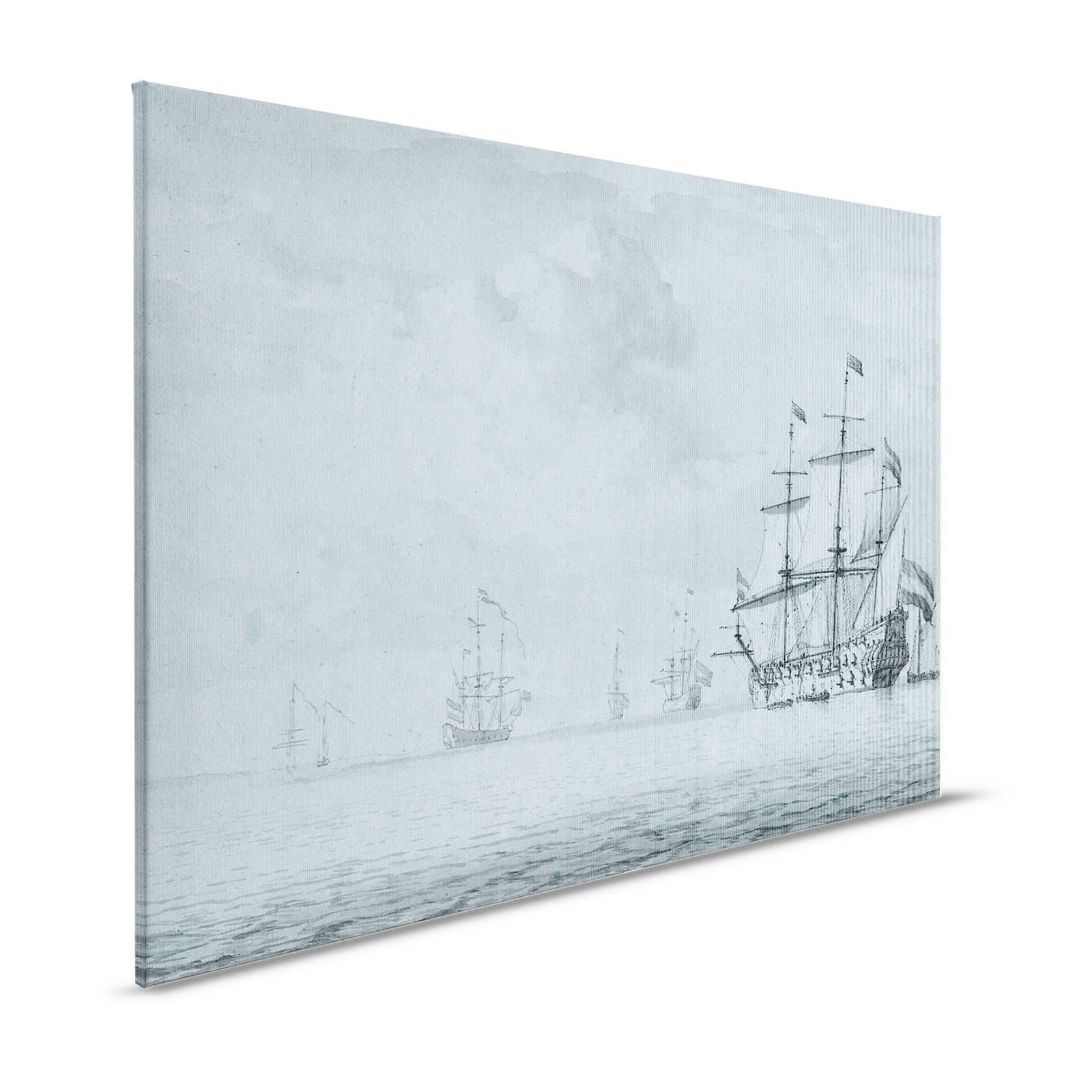 On the Sea 1 - Graublaues Leinwandbild Schiffe Vintage Gemälde Stil – 1,20 m x 0,80 m
