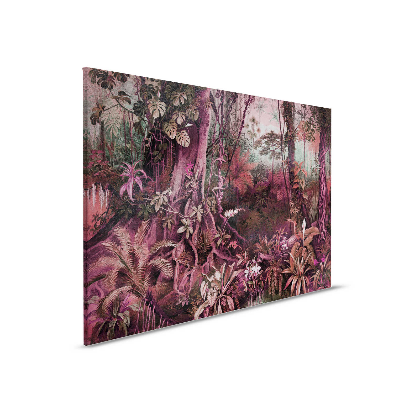 Dschungel Leinwandbild im Zeichenstil | lila, grün – 0,90 m x 0,60 m
