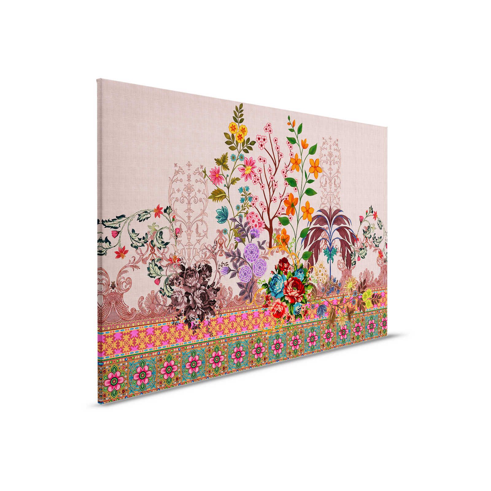 Oriental Garden 4 - Blumen Leinwandbild Blüten & Borten Muster – 0,90 m x 0,60 m
