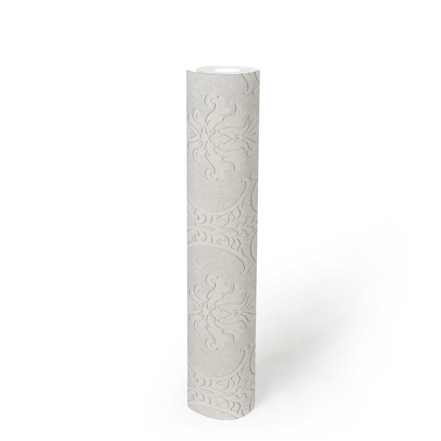             Überstreichbare Ornament Tapete mit 3D Struktur – Weiß
        