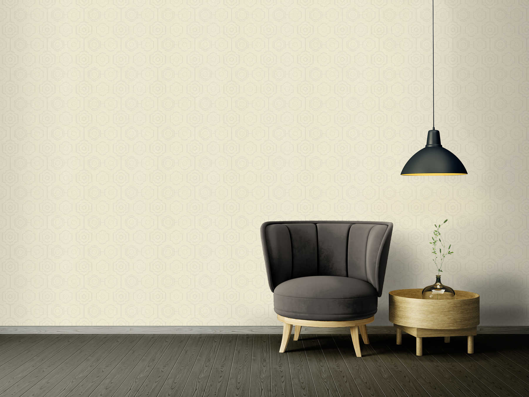             Textil-Optik Tapete geometrisches Design & Glanz-Effekt – Creme, Grau, Beige
        