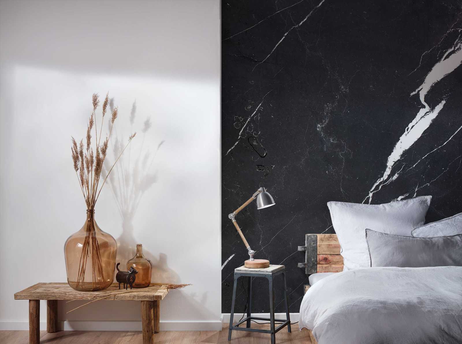             Fototapete schwarzer Marmor weiß marmoriert – Schwarz, Weiß
        