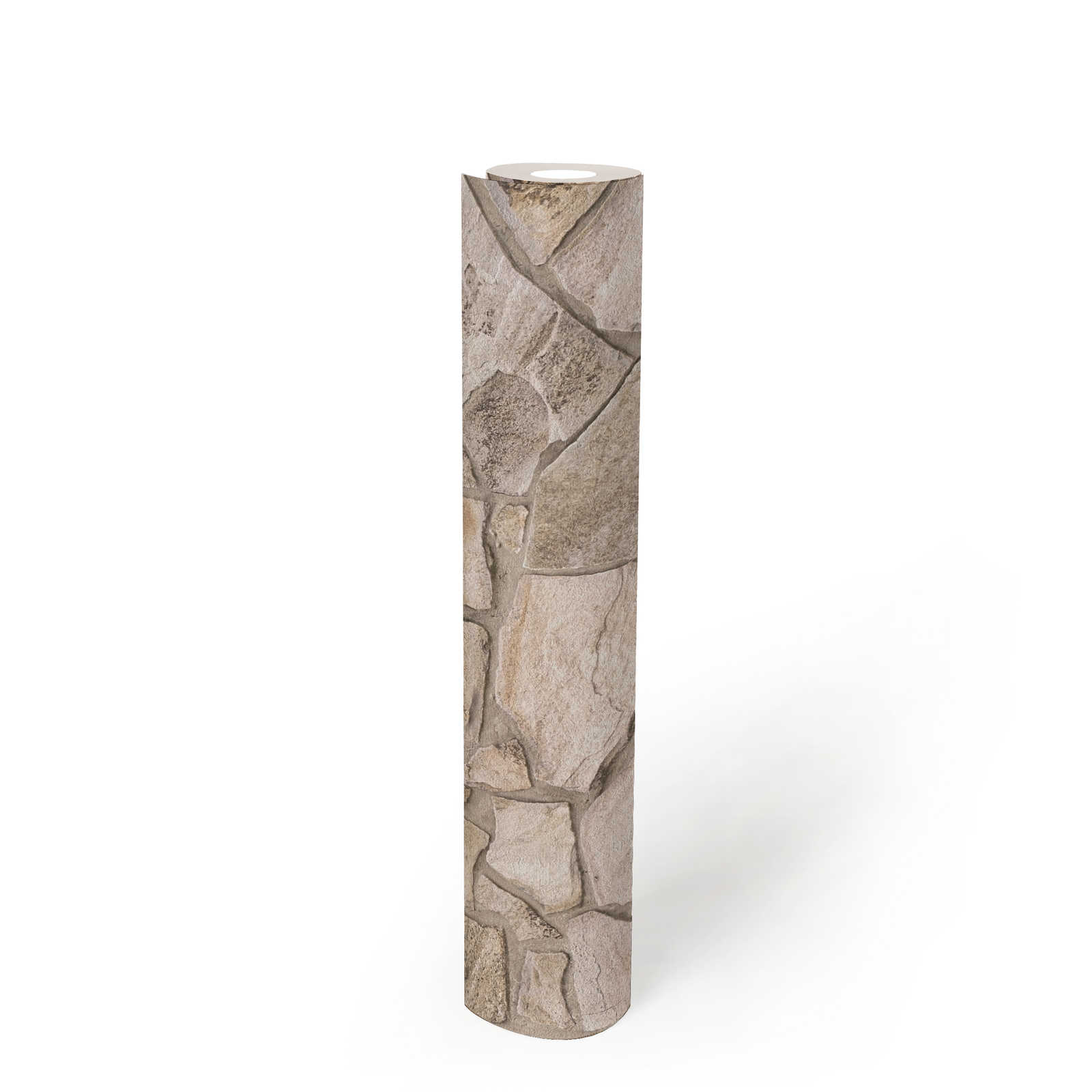             Vliestapete in Steinoptik mit 3D-Mauerwerk – Beige, Grau, Braun
        