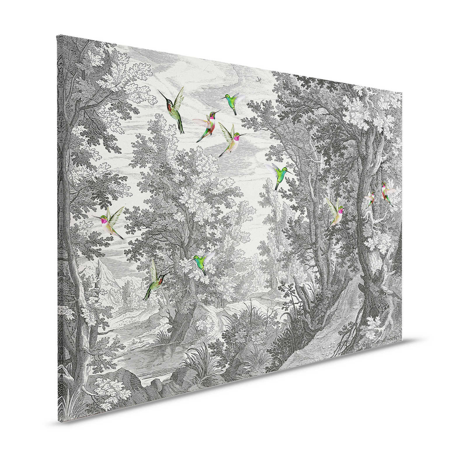        Fancy Forest 1 - Landschaft Leinwandbild Kunstdruck mit Vögeln – 1,20 m x 0,80 m
    