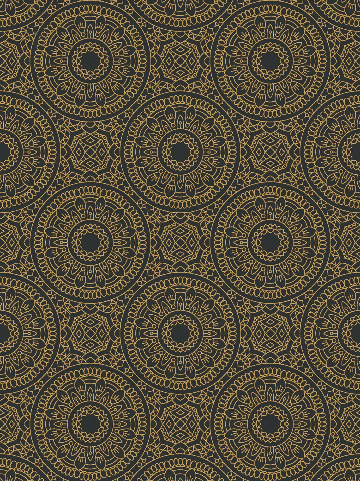 Grafik-Tapete mit glänzendem Kreis-Muster glatt – Schwarz, Gold
