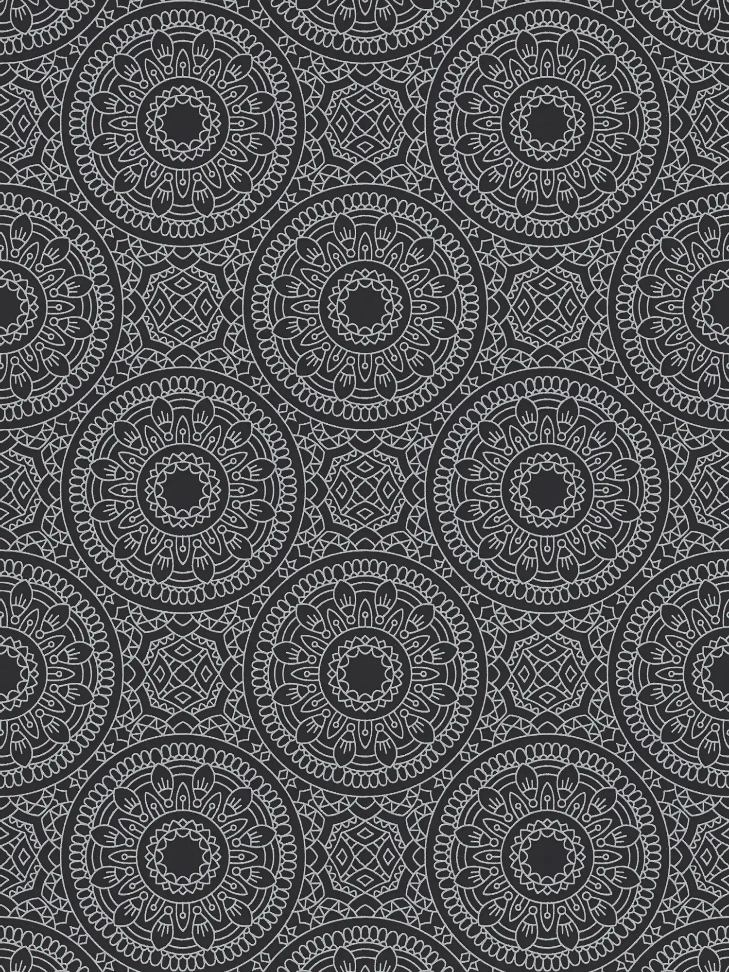 Grafik-Tapete mit Kreis-Muster glänzend glatt – Schwarz, Silber
