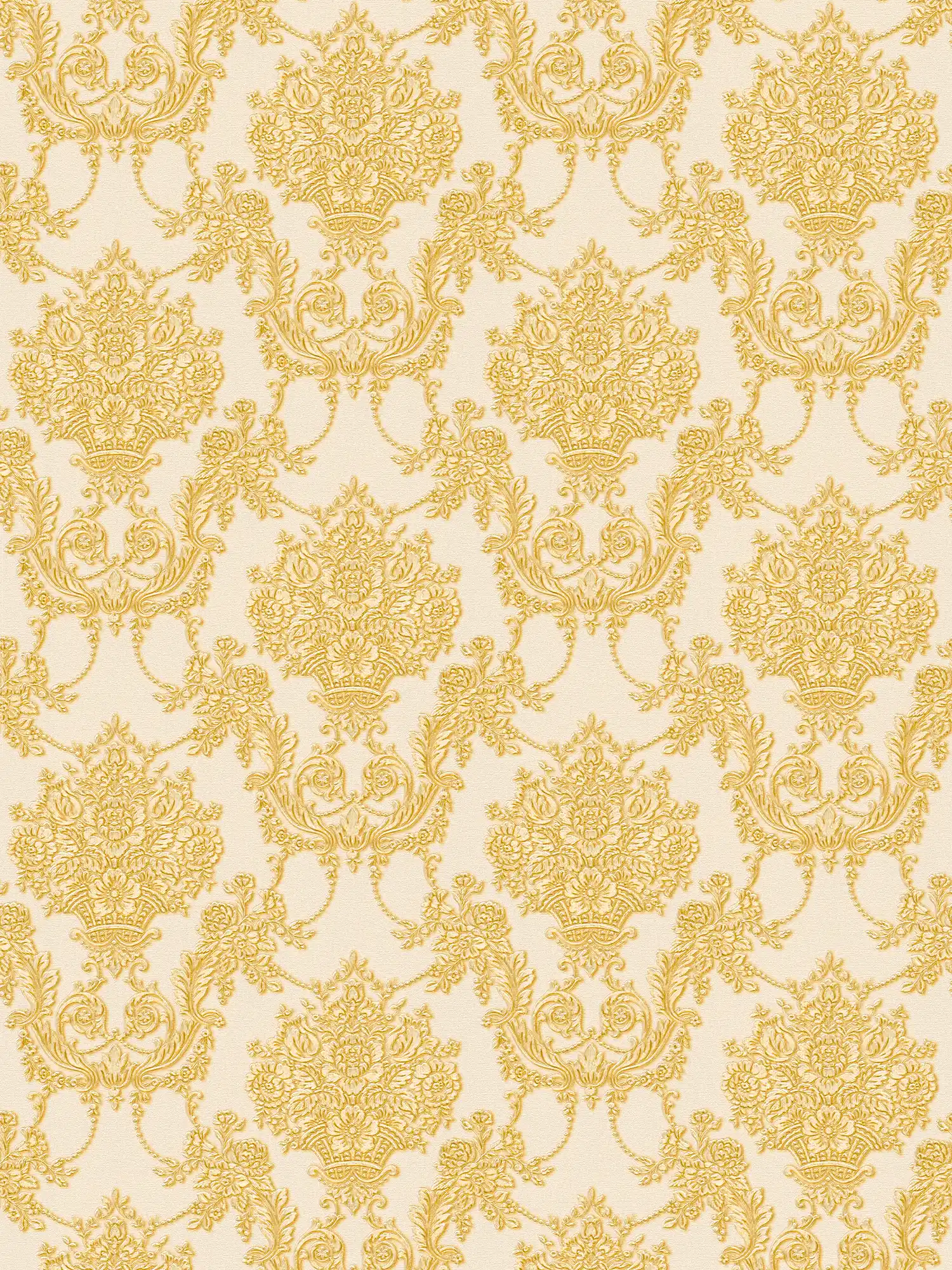         Goldene Barock-Tapete mit floralem Muster – Creme, Metallic
    
