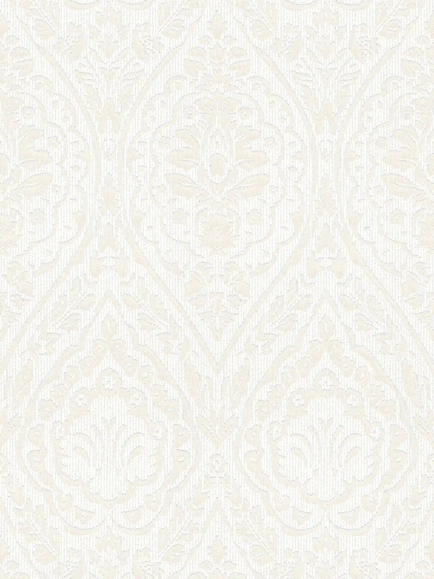         Strukturtapete mit floralem Ornamentmuster im Kolonial Stil – Weiß
    