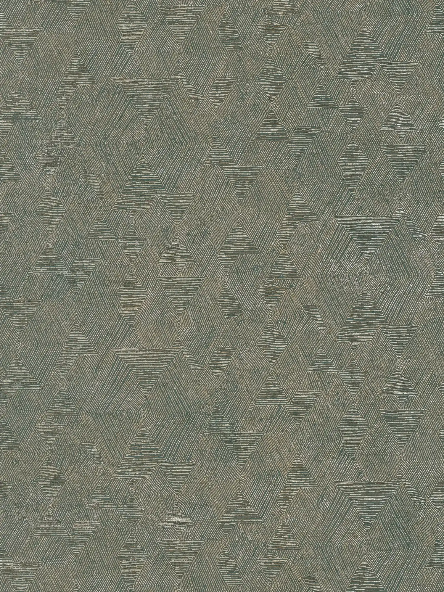 Melierte Tapete mit Grafik Struktur im Ethno Look – Metallic, Grün
