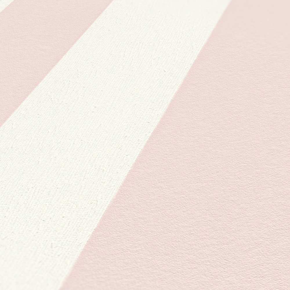             Streifen Tapete mit Strukturmuster, Blockstreifen Rosa & Weiß
        