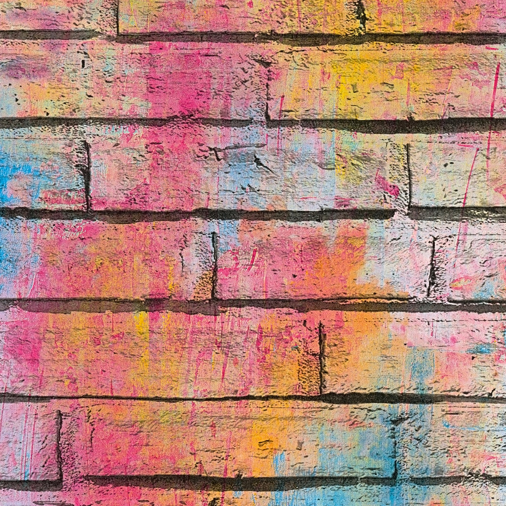             Tapetenpanel selbstklebend Graffiti Maueroptik – Bunt
        