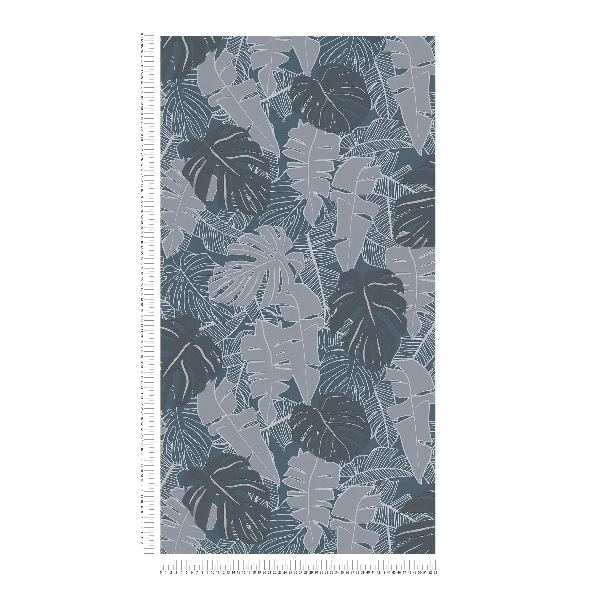             Dschungelmuster Tapete mit Bananenblättern & Metalliceffekt – Schwarz, Grau
        