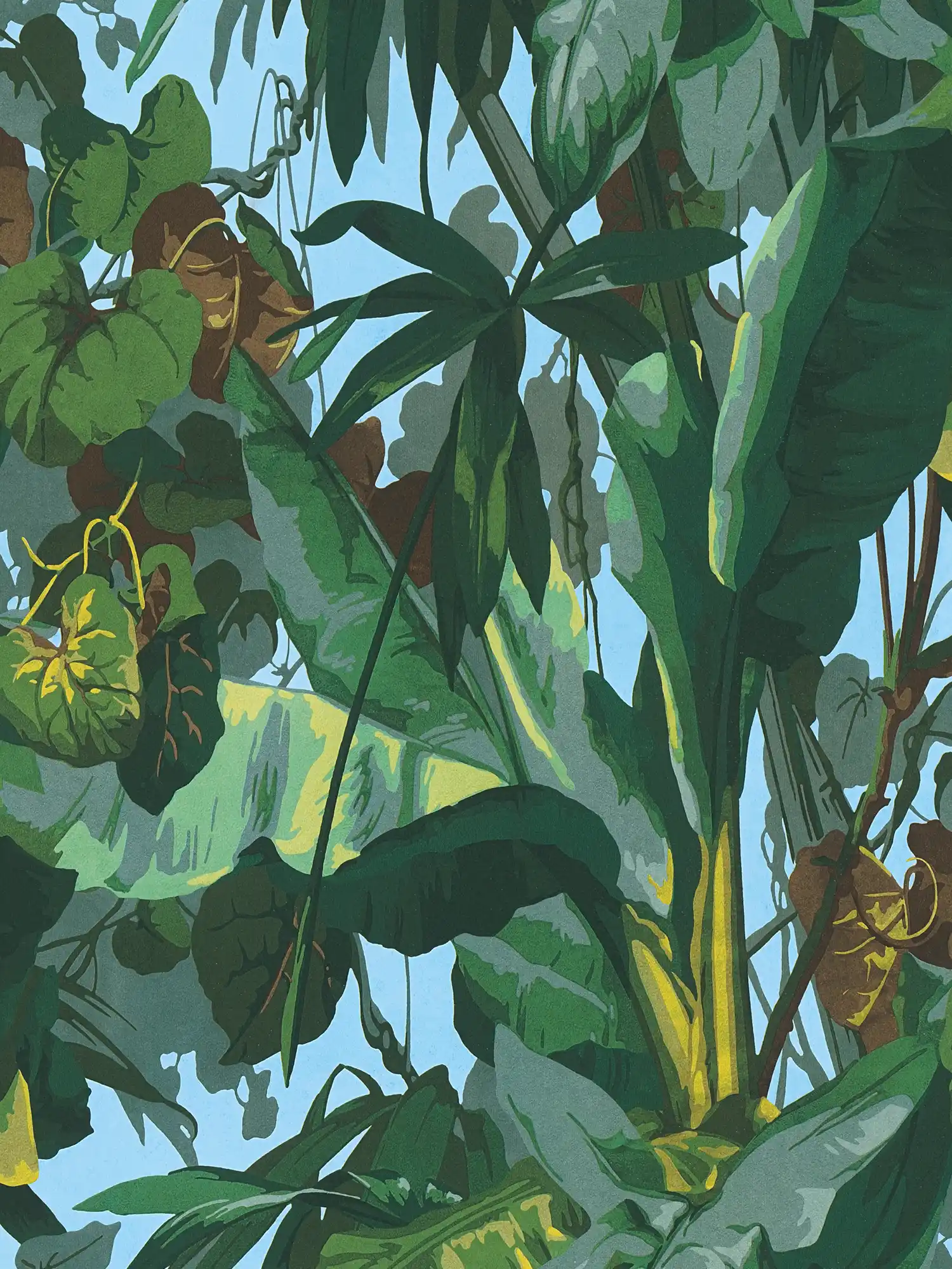 Selbstklebende Tapete | Dschungeltapete mit Blätterwald – Grün, Blau, Gelb
