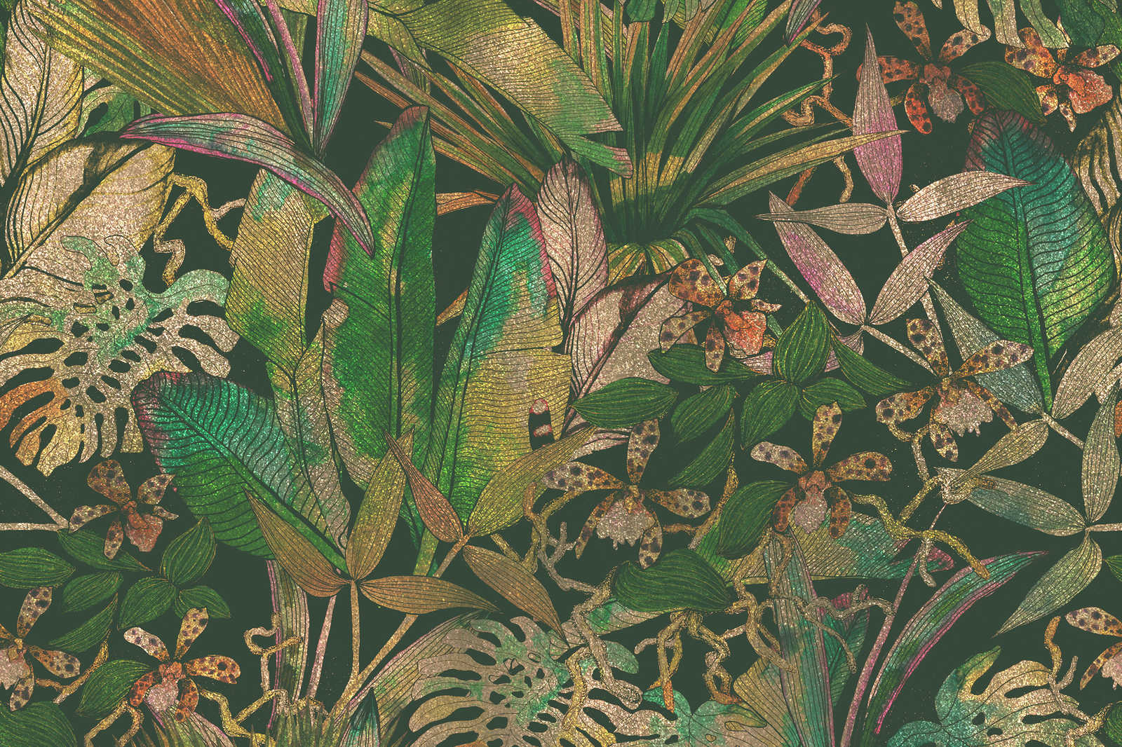             Leinwandbild Dschungelmotiv mit Blättern & Blumen – 0,90 m x 0,60 m
        