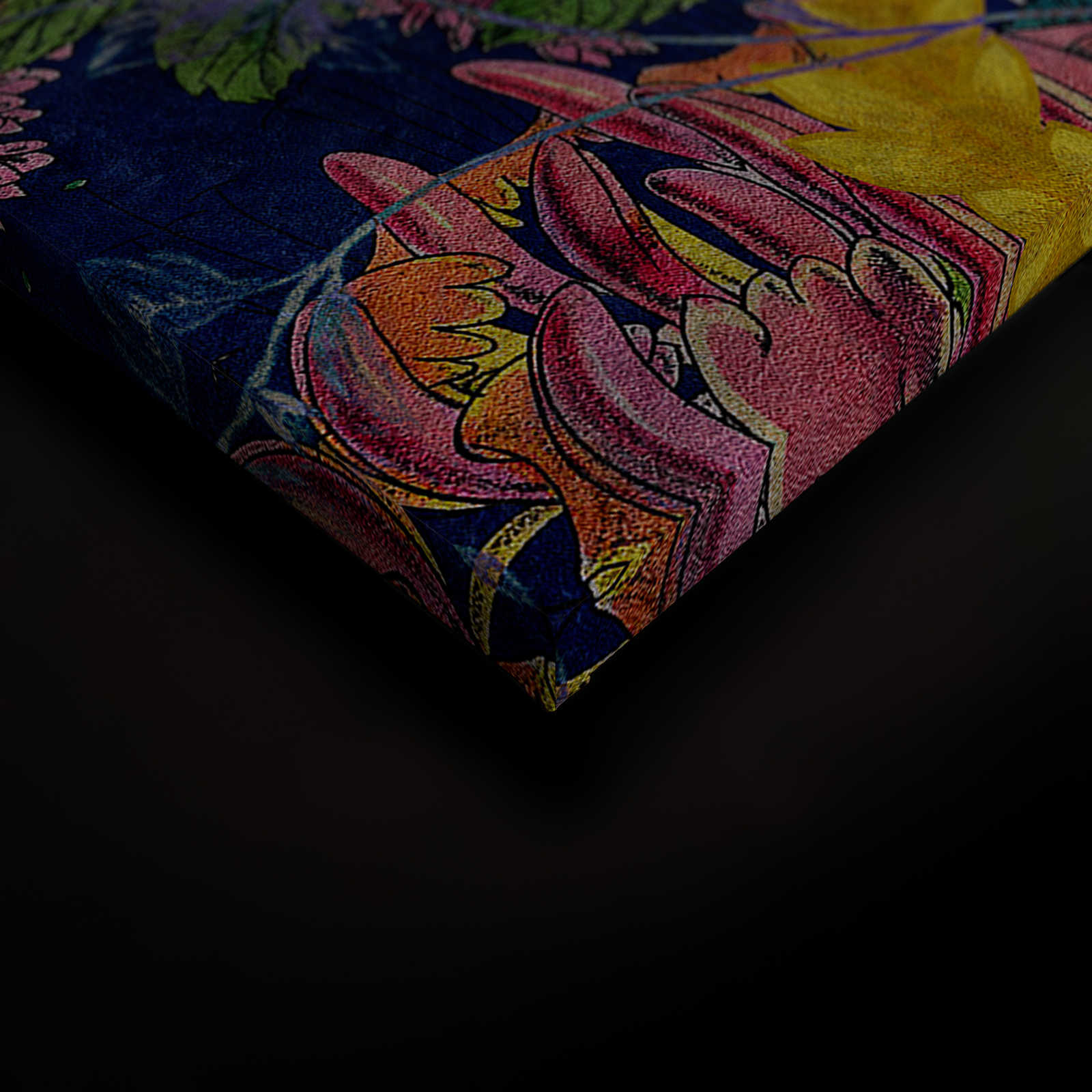             Tropical Hero 1 - Leinwandbild Blumen & Papagei intensive Farben – 1,20 m x 0,80 m
        