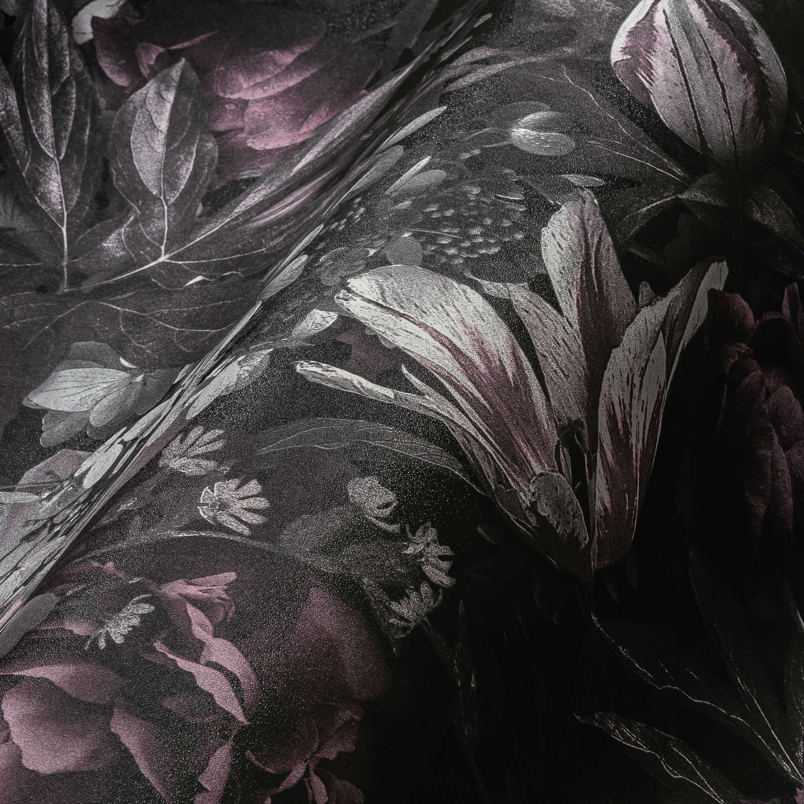             Rosen Tapete Blüten im Gemälde Stil – Grau, Rosa, Grün
        