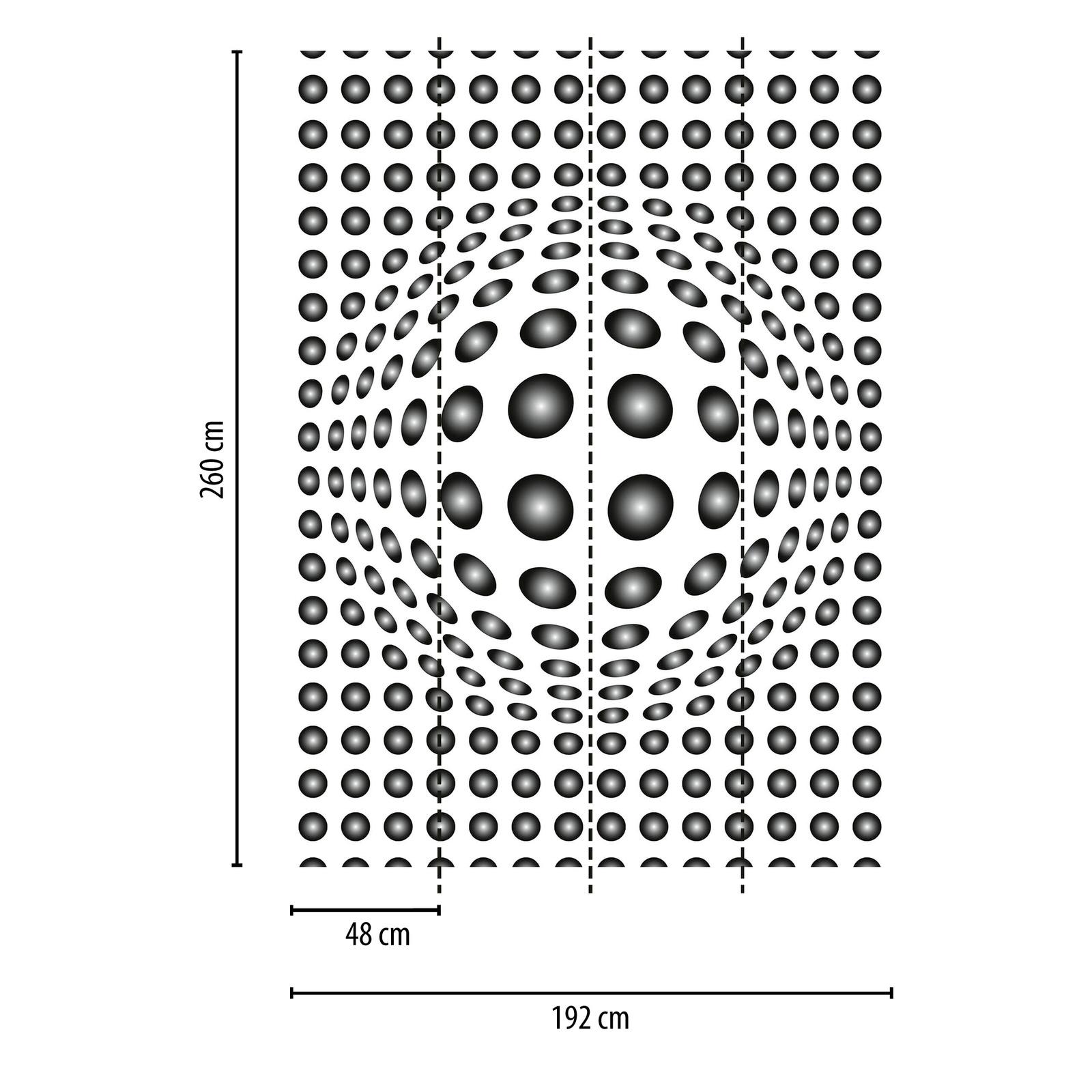             Schwarz-Weiß Fototapete mit 3D Punkt-Muster, Hochformat
        