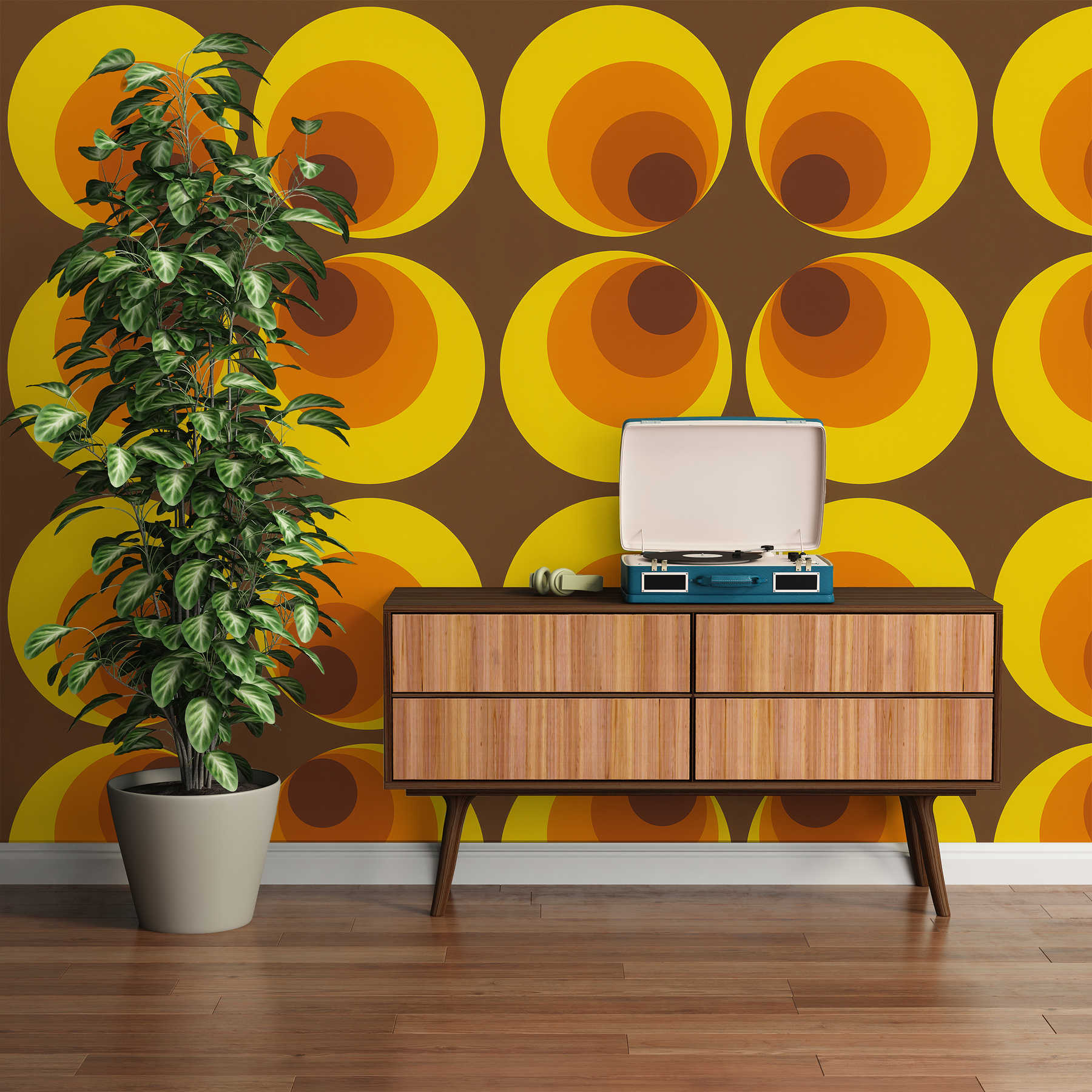             Vintage Tapete mit Retro Design – Braun, Gelb, Orange
        