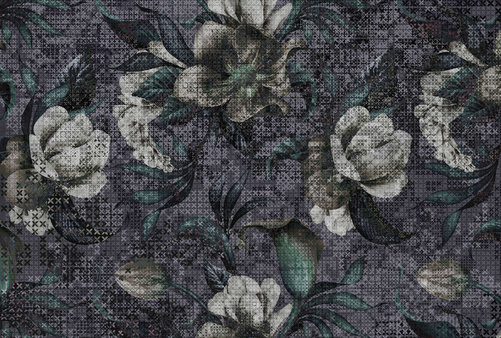             Blumen Fototapete Pixel Design – Schwarz, Weiß
        