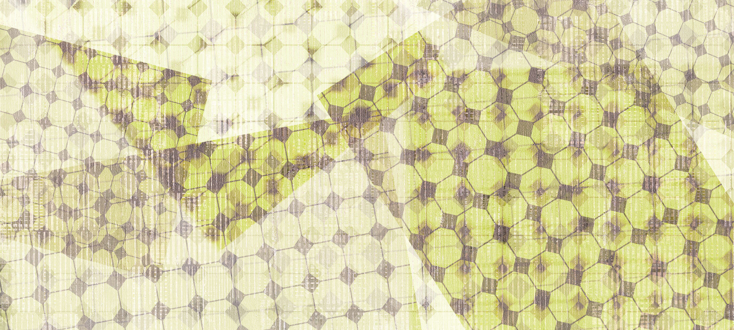             Fototapete geometrisches Muster & Layer-Effekt – Grün, Weiß, Schwarz
        