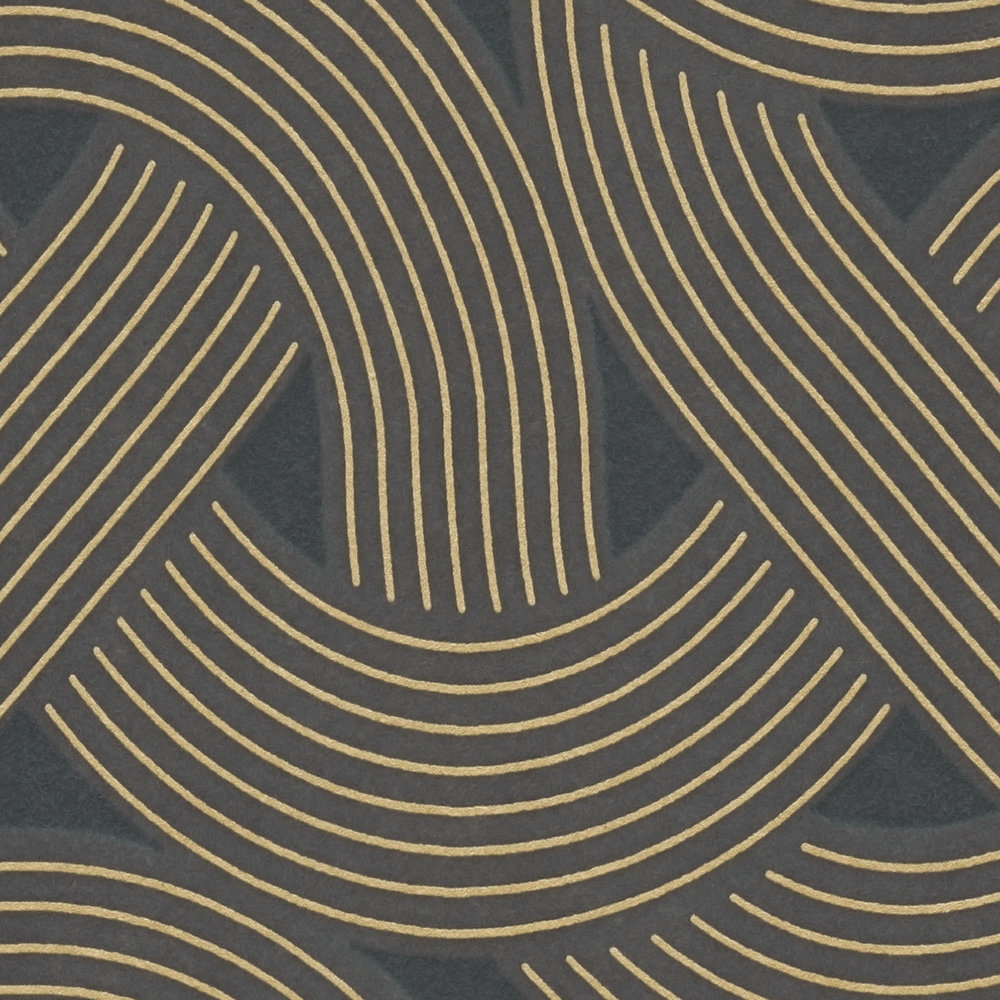             Vliestapete mit Linienmuster Im Art déco Style – Schwarz, Gold
        