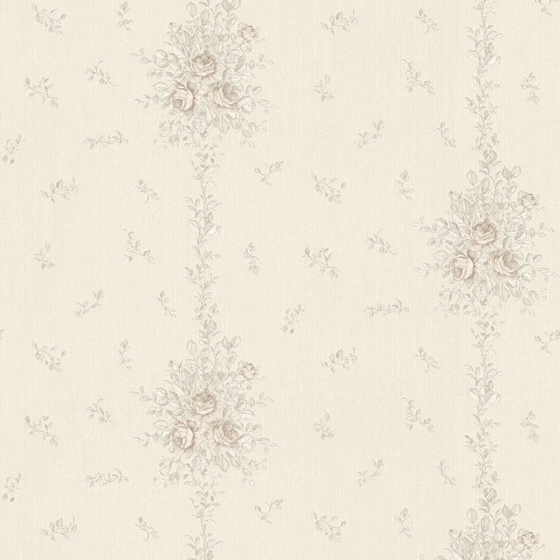 Rosen Tapete mit Blumen & Streifeneffekt – Grau, Metallic
