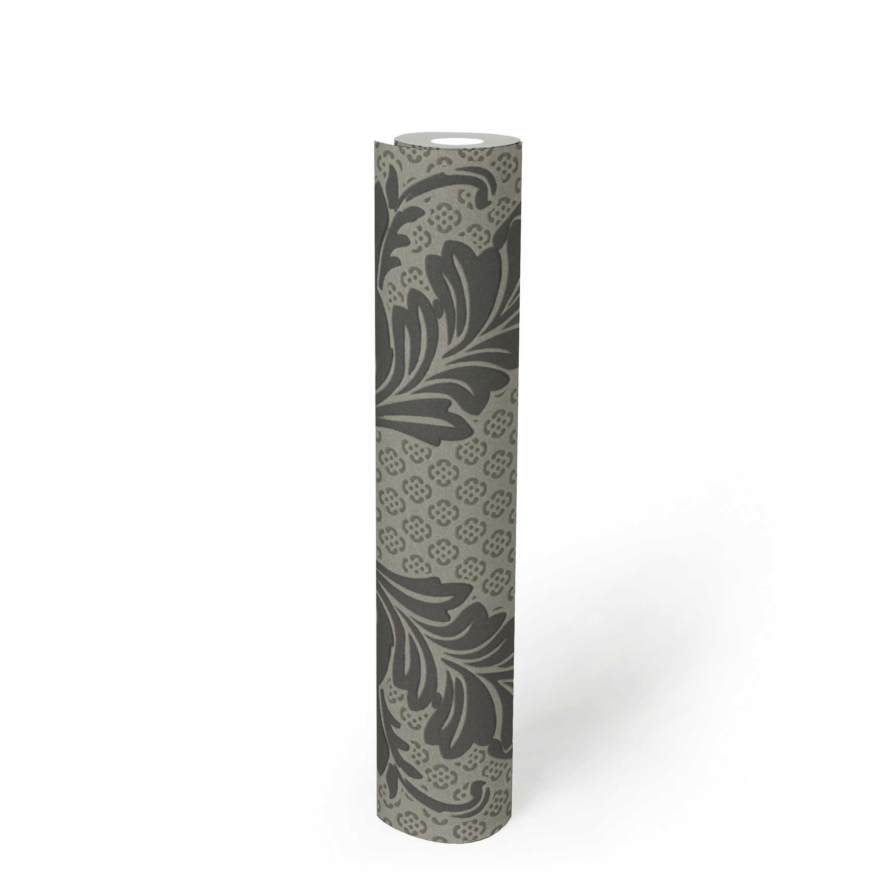             Gemusterte Ornamenttapete mit großem Floralen Motiv – Grau, Bronze
        