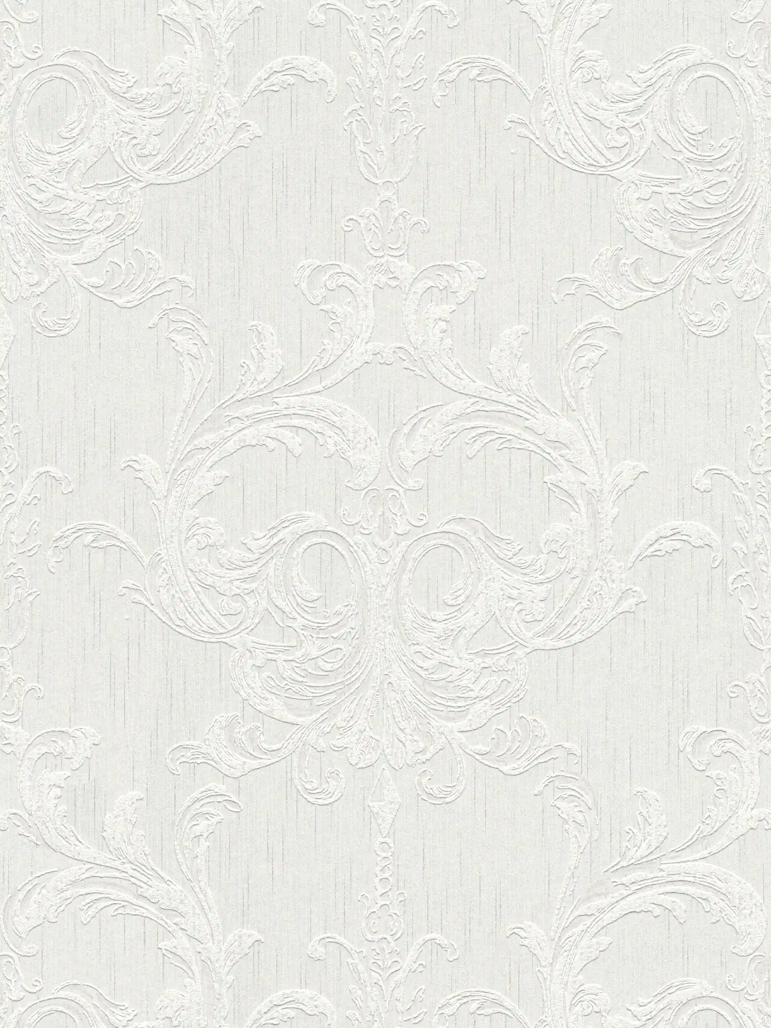         Ornamenttapete mit Stuck Design & Putzoptik – Grau, Weiß
    