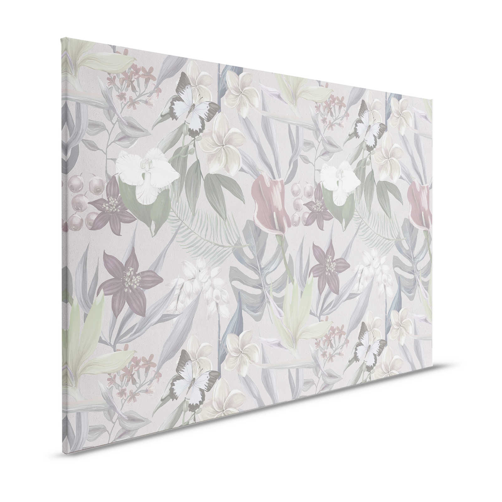 Florales Dschungel Leinwandbild gezeichnet | grau, weiß – 1,20 m x 0,80 m
