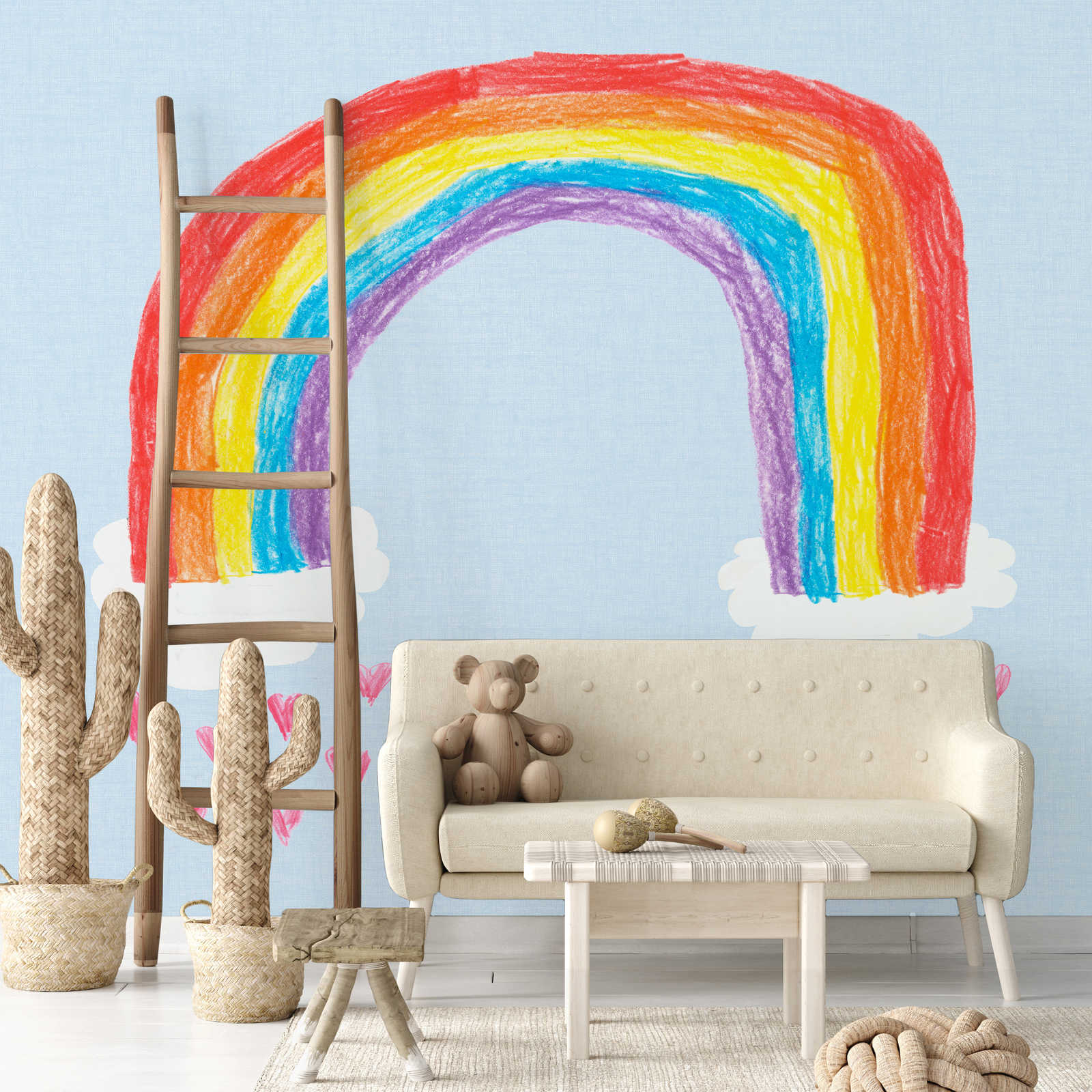             Fototapete selbstgemalter Regenbogen für Kinderzimmer
        