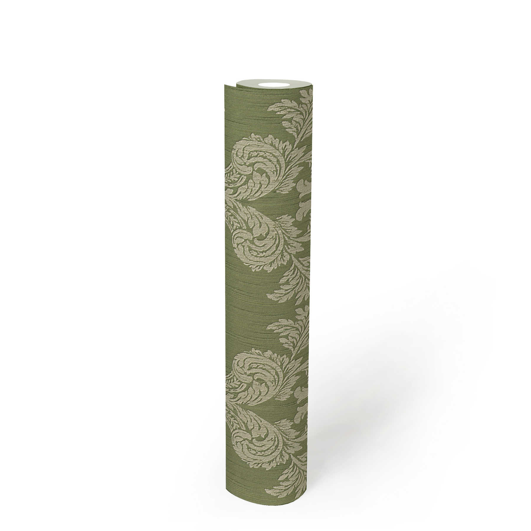             Ornamenttapete mit floralem Muster & Struktureffekt – Grün
        