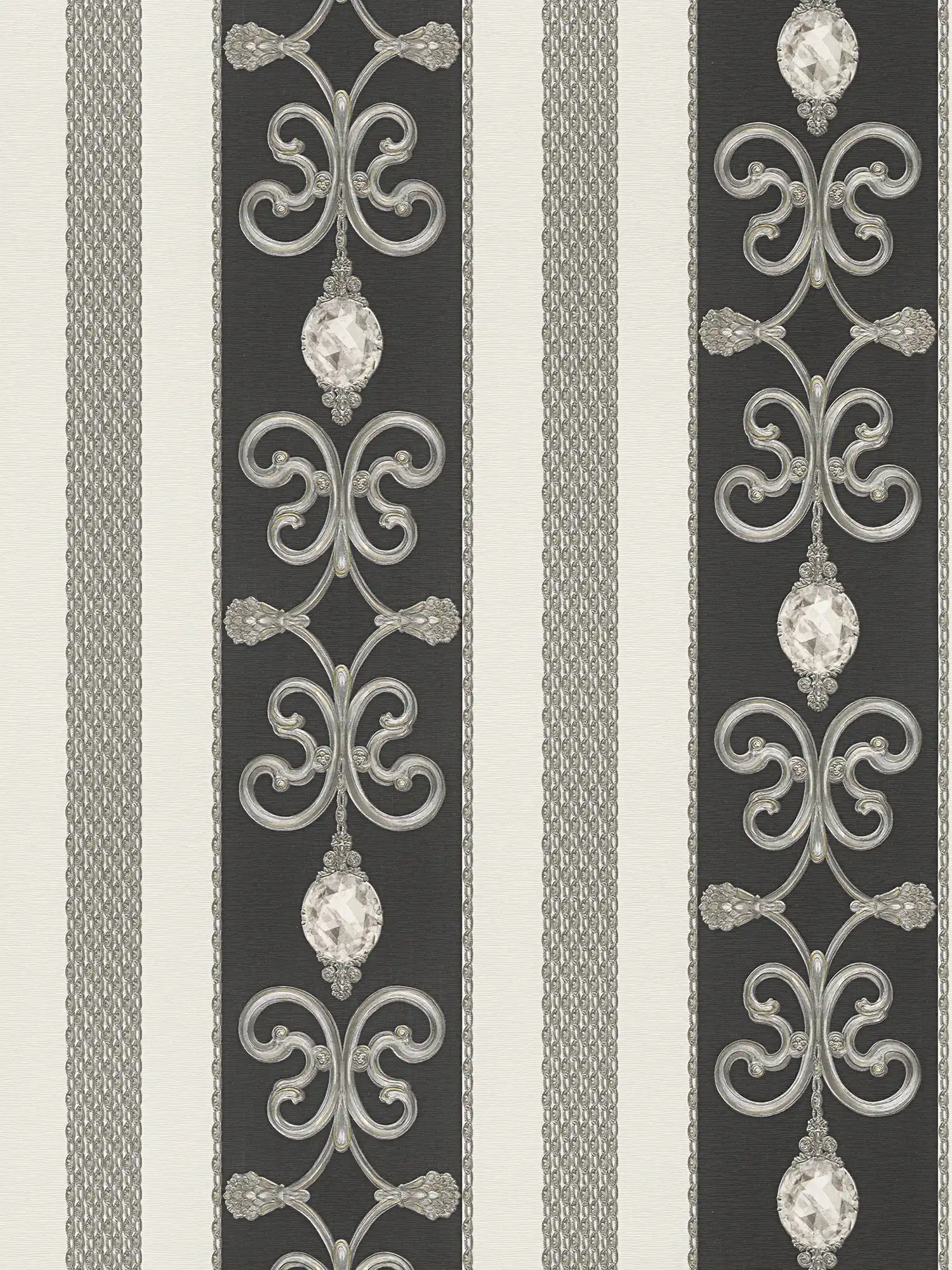 Luxus Tapete mit Metallic Streifen & Ornamente – Schwarz
