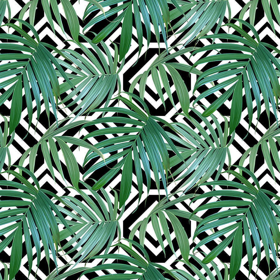 Grafik Fototapete Dschungel Pflanzen vor Schwarz Weiß Grafik auf Matt Glattvlies
