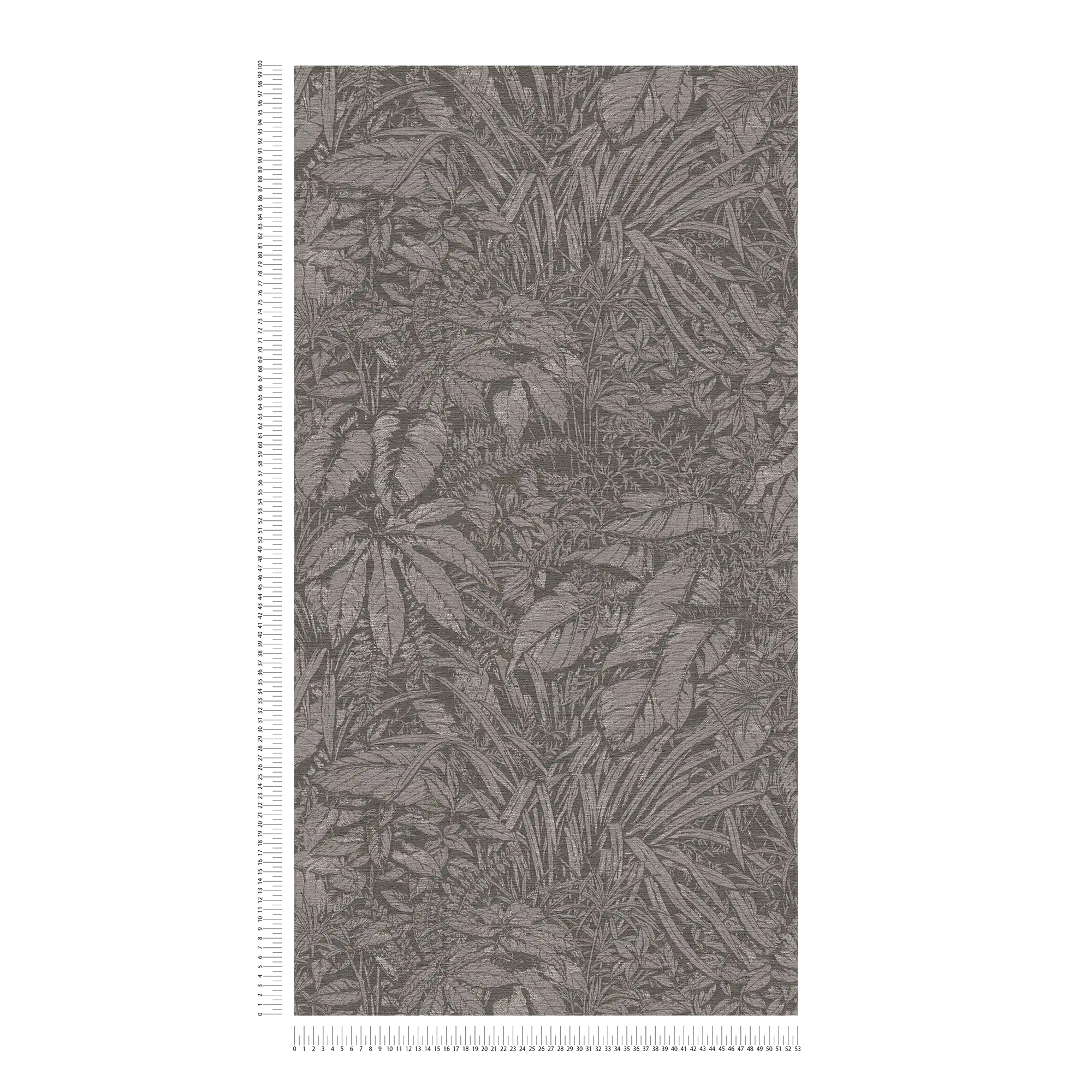             Vliestapete mit floralem Blatt Muster – Grau, Schwarz, Silber
        