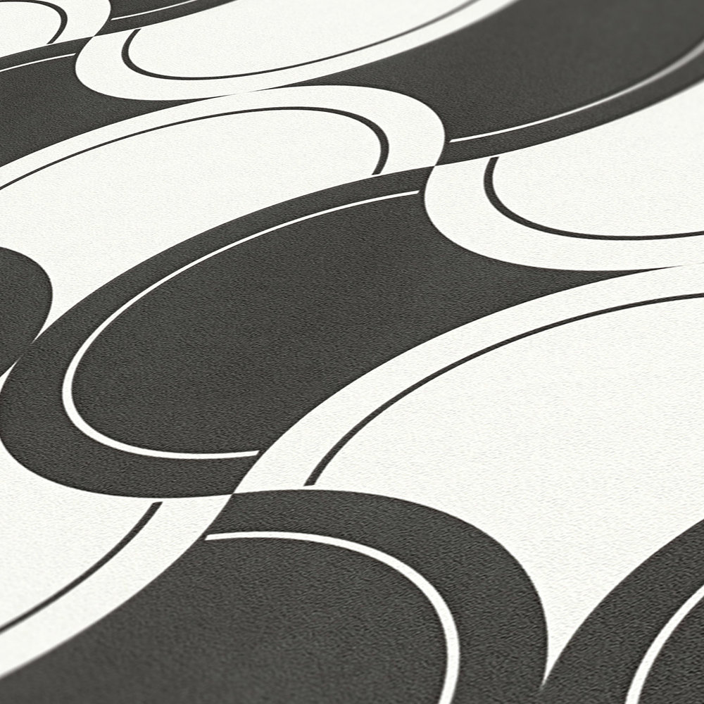             Vliestapete Retro-Muster mit Kreisen 70er Jahre Style – Schwarz-Weiß
        