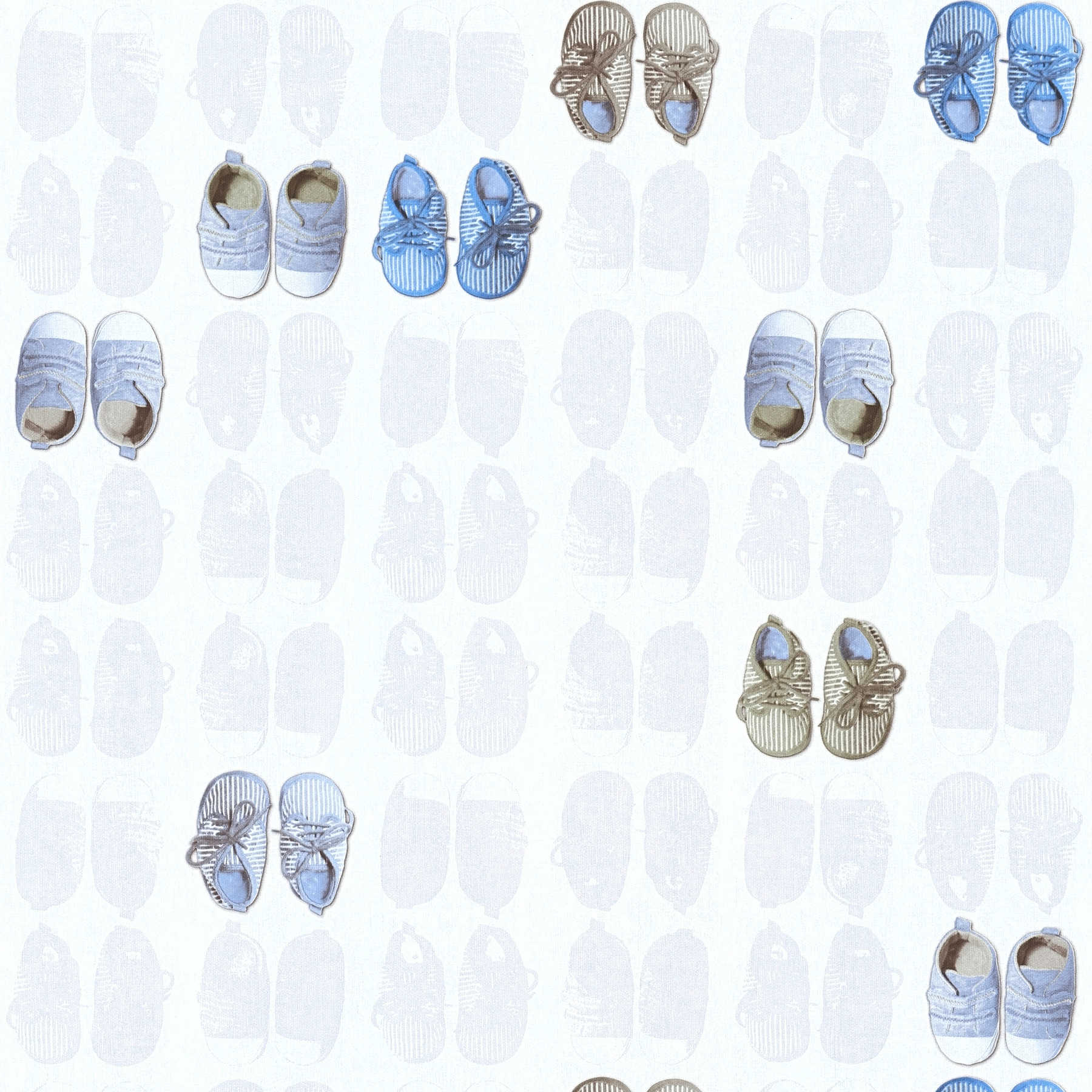 Babyzimmer Tapete Babyschuhe für Jungen – Blau, Weiß
