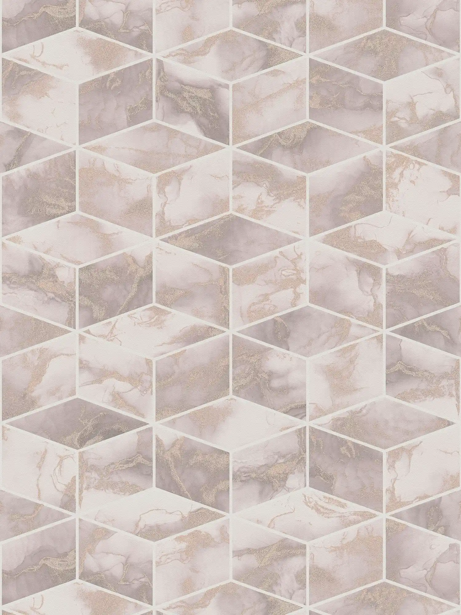 Fliesen Tapete mit Marmor & Metallic-Effekt – Metallic, Rosa, Weiß
