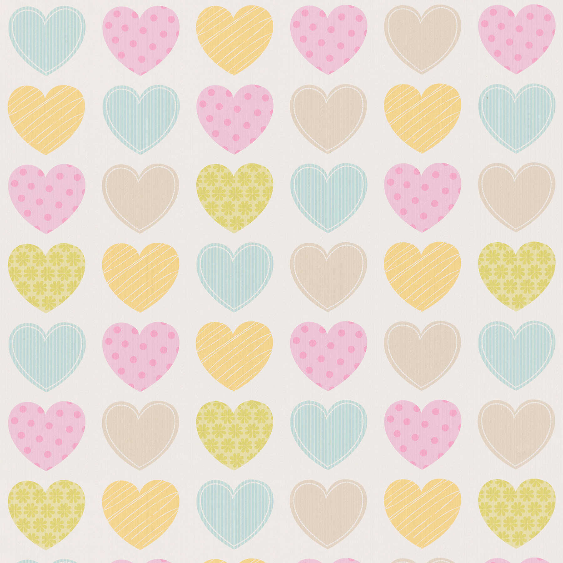         Pastell-Tapete mit Herzen für Kinderzimmer – Bunt, Weiß
    