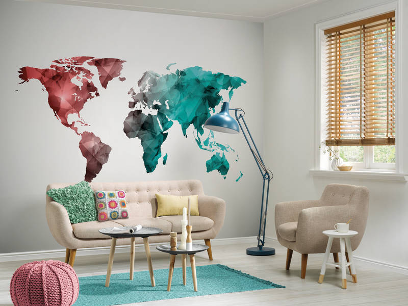             Weltkarte aus grafischen Elementen – Bunt, Weiß
        