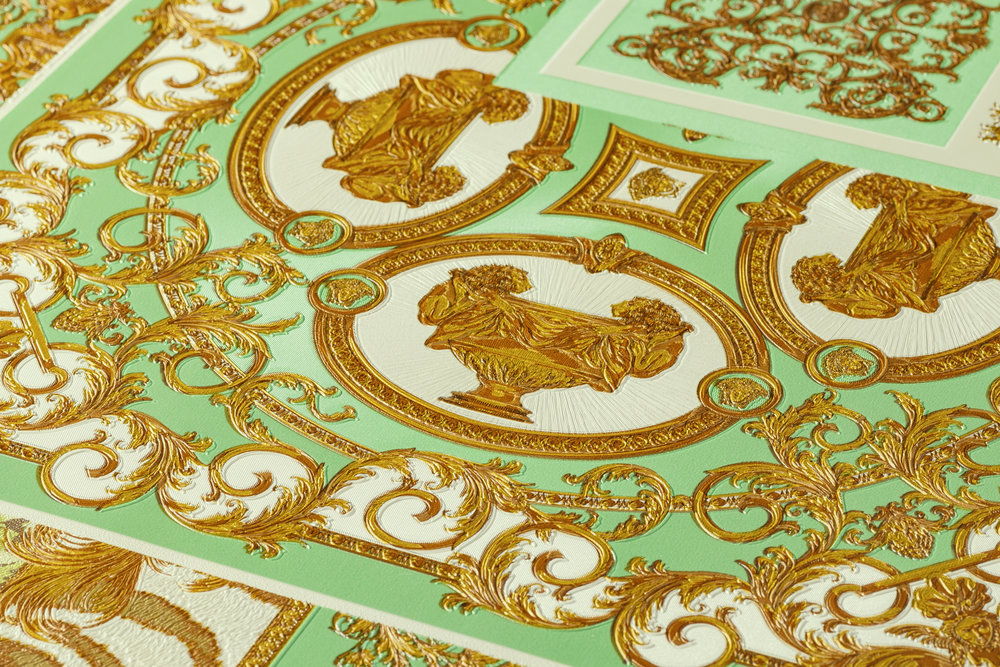             VERSACE Home Tapete Barock-Details & Animal Print – Gold, Grün, Braun
        