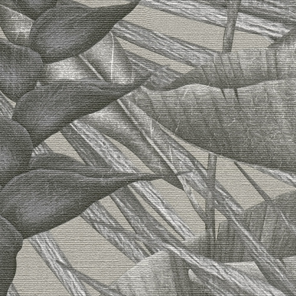             Vliestapete mit Blätterbemusterung im Dschungelmuster – Grau, Beige, Schwarz
        