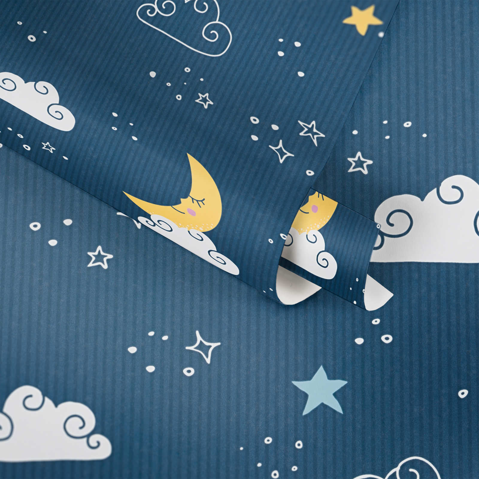             Kinderzimmer Tapete Nachthimmel – Blau, Weiß, Gelb
        