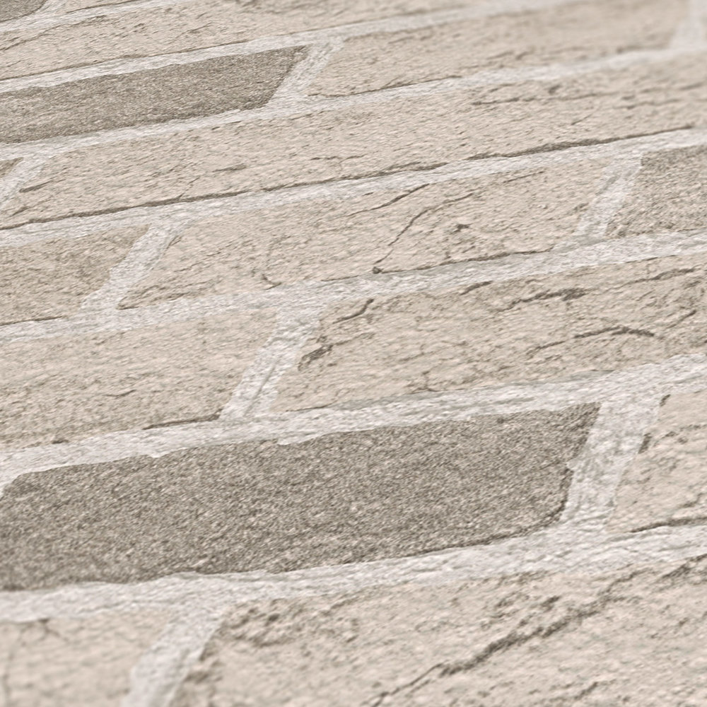             Steintapete mit Backsteinmauer rustikal & detailliert – Creme, Beige
        