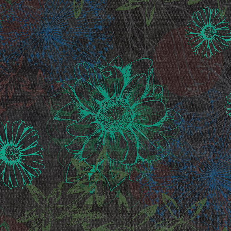         Blumen Fototapete mit leuchtendem Blütenmuster – Grün, Blau, Braun
    