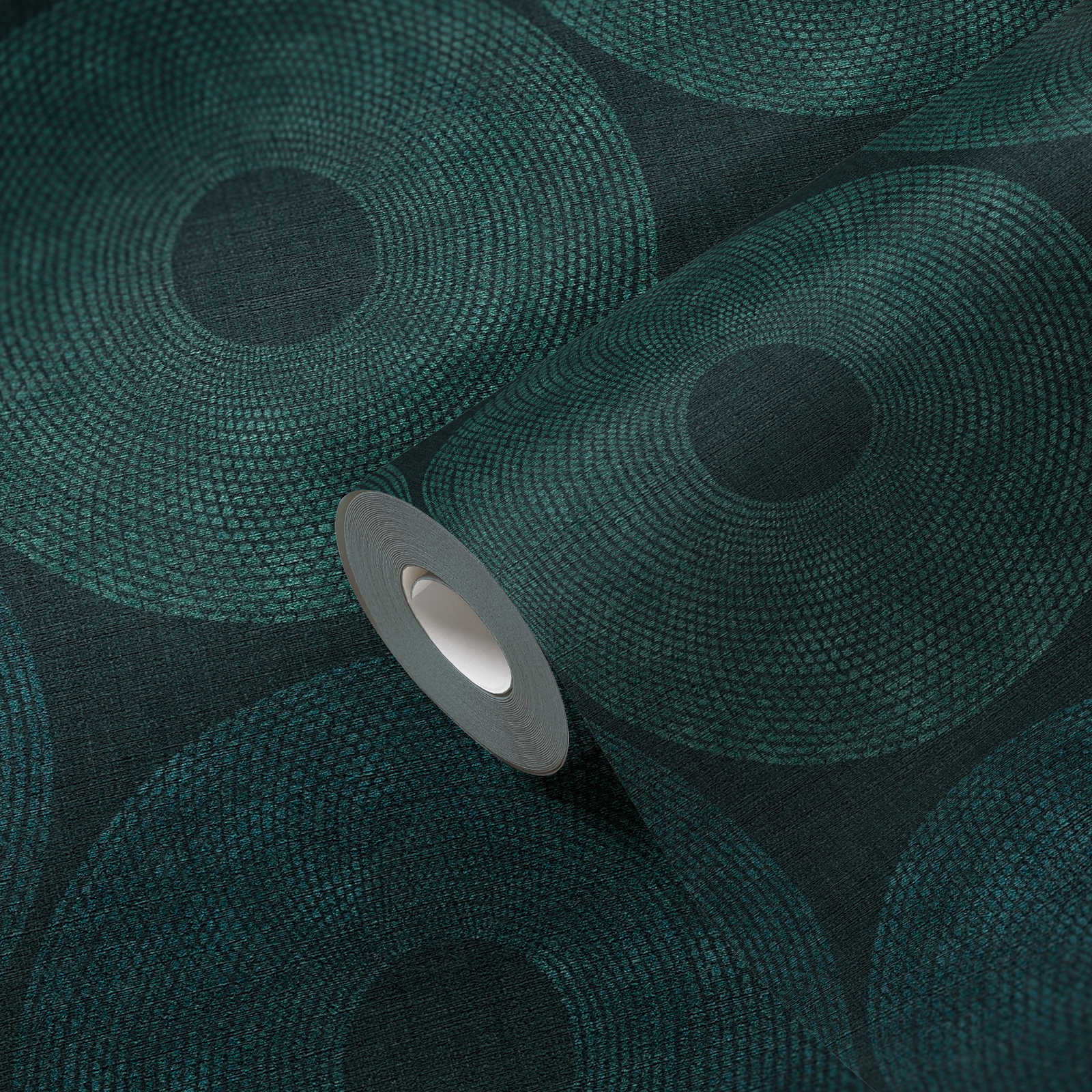             Ethno Tapete Kreise mit Strukturdesign – Grün, Metallic
        