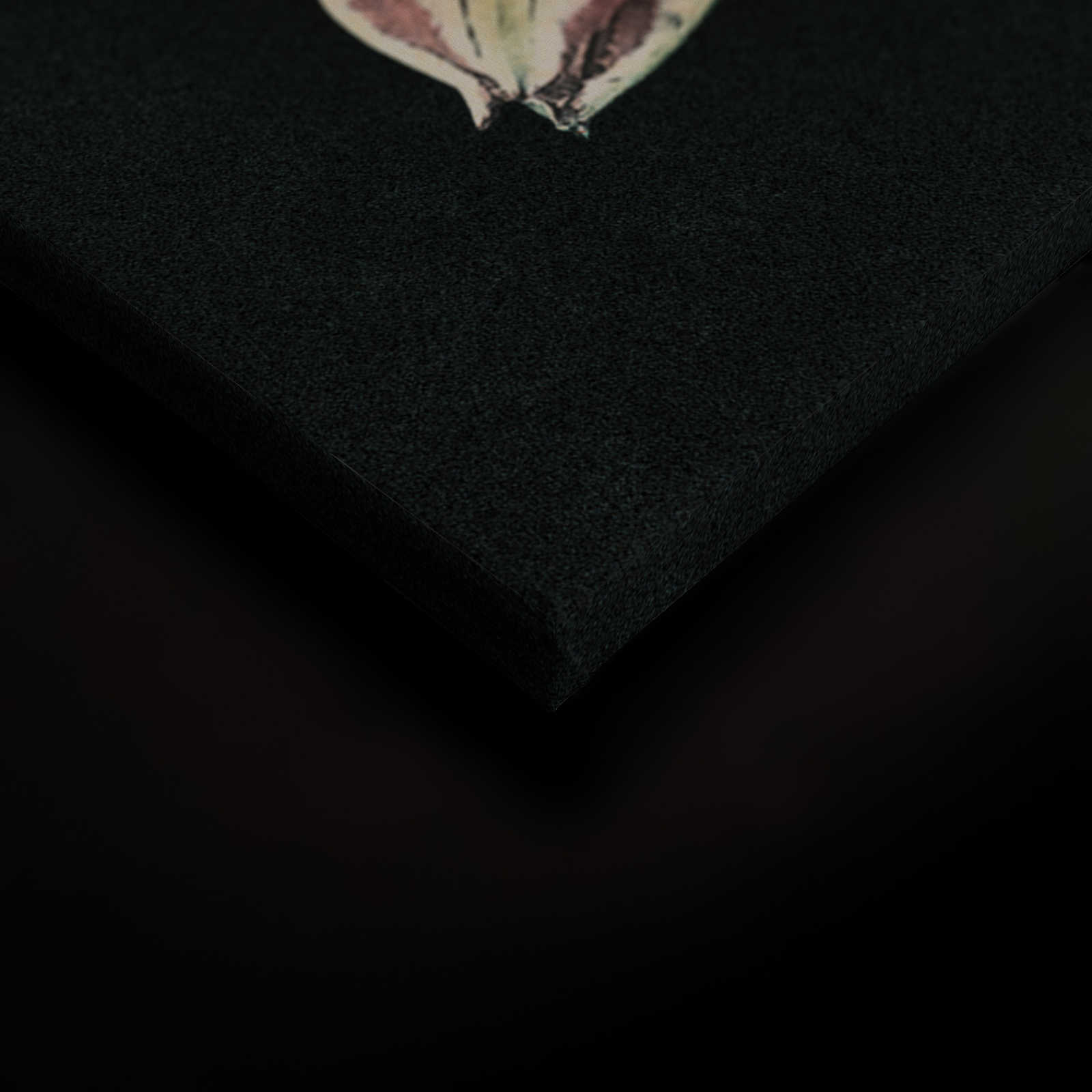             Drama queen 1 - Blumenstrauß Leinwandbild mit dunklem Hintergrund in Pappe Struktur – 0,90 m x 0,60 m
        