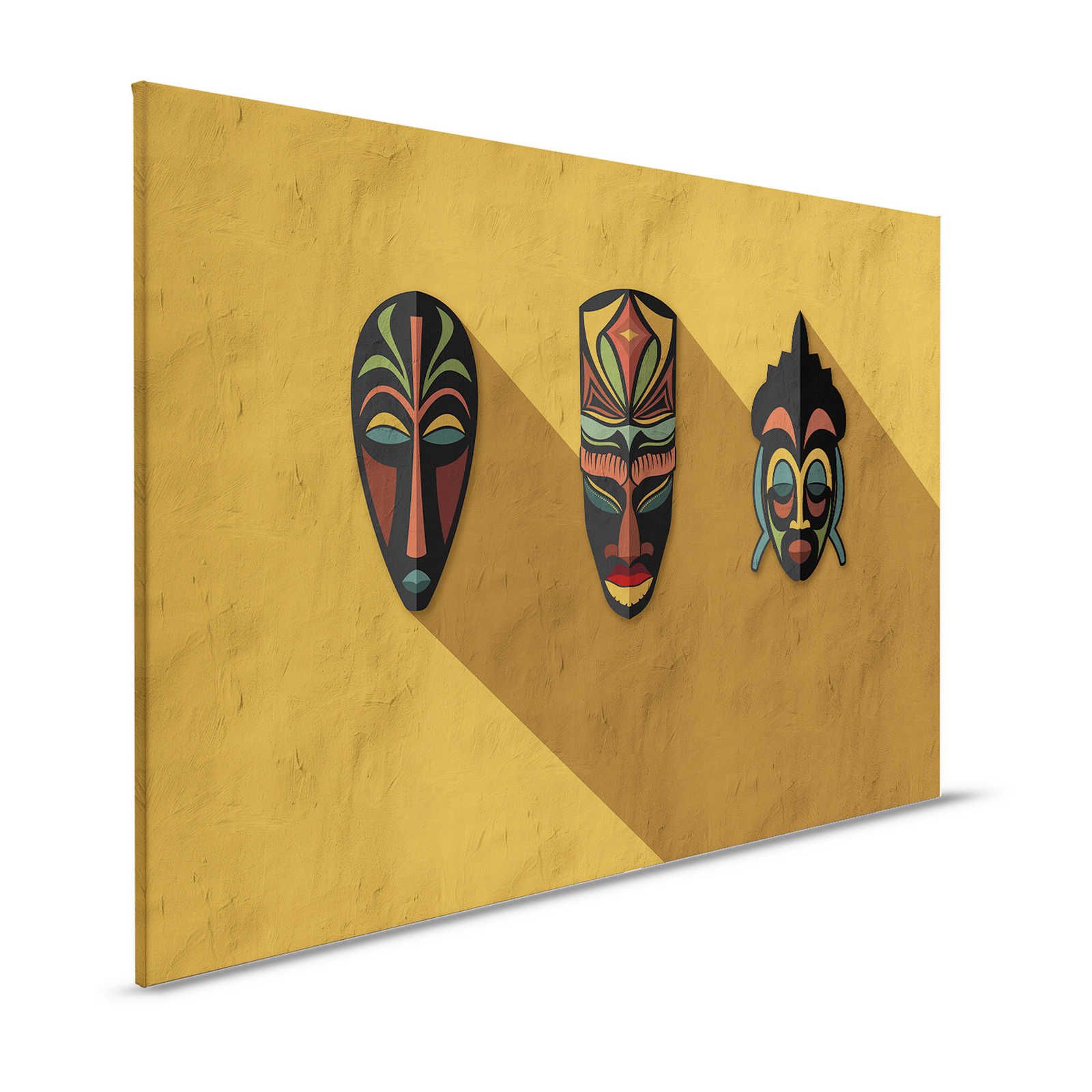 Zulu 1 - Leinwandbild Senfgelb, Afrika Masken Zulu Design – 1,20 m x 0,80 m
